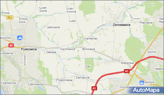 mapa Boniowice, Boniowice na mapie Targeo