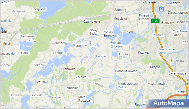 mapa Bronów gmina Czechowice-Dziedzice, Bronów gmina Czechowice-Dziedzice na mapie Targeo