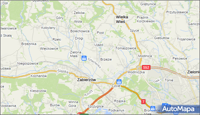 mapa Brzezie gmina Zabierzów, Brzezie gmina Zabierzów na mapie Targeo