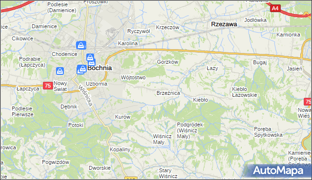 mapa Brzeźnica gmina Bochnia, Brzeźnica gmina Bochnia na mapie Targeo