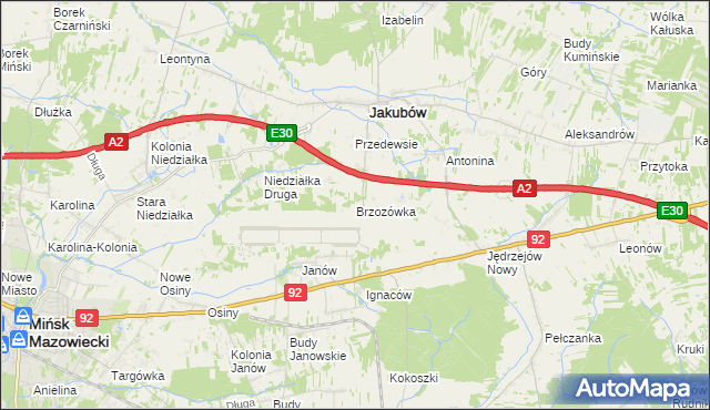 mapa Brzozówka gmina Jakubów, Brzozówka gmina Jakubów na mapie Targeo