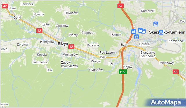 mapa Bugaj gmina Bliżyn, Bugaj gmina Bliżyn na mapie Targeo