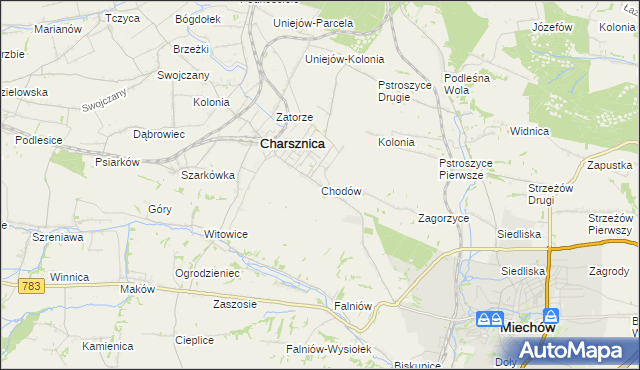 mapa Chodów gmina Charsznica, Chodów gmina Charsznica na mapie Targeo