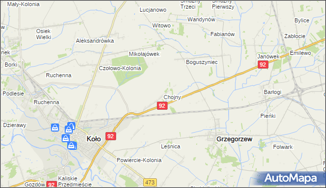 mapa Chojny gmina Koło, Chojny gmina Koło na mapie Targeo