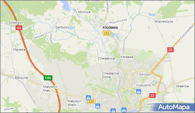 mapa Chwalęcice gmina Kłodawa, Chwalęcice gmina Kłodawa na mapie Targeo