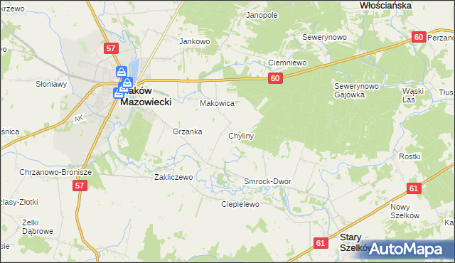 mapa Chyliny gmina Szelków, Chyliny gmina Szelków na mapie Targeo
