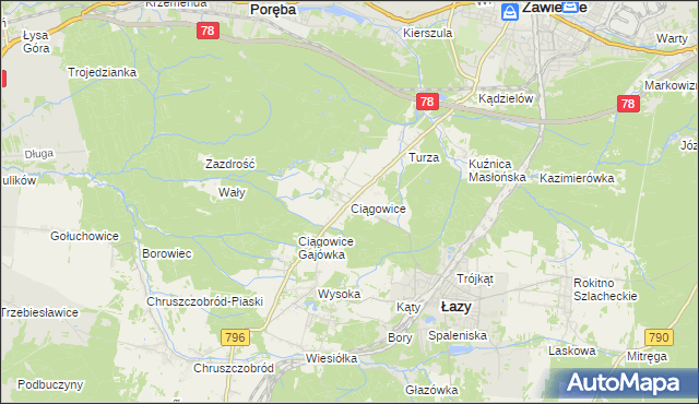 mapa Ciągowice, Ciągowice na mapie Targeo