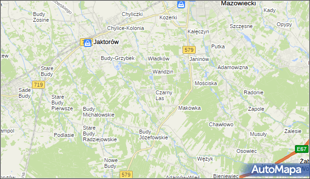 mapa Czarny Las gmina Grodzisk Mazowiecki, Czarny Las gmina Grodzisk Mazowiecki na mapie Targeo