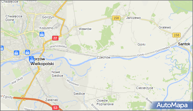 mapa Czechów gmina Santok, Czechów gmina Santok na mapie Targeo