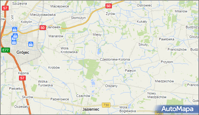 mapa Częstoniew-Kolonia, Częstoniew-Kolonia na mapie Targeo