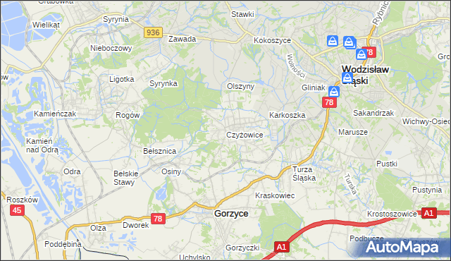 mapa Czyżowice gmina Gorzyce, Czyżowice gmina Gorzyce na mapie Targeo