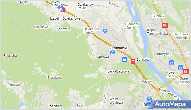 mapa Dąbrowa gmina Łomianki, Dąbrowa gmina Łomianki na mapie Targeo