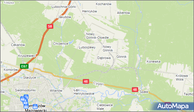 mapa Dąbrowa gmina Lubochnia, Dąbrowa gmina Lubochnia na mapie Targeo