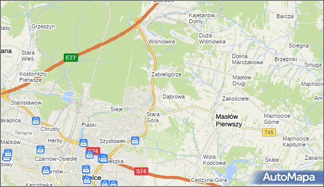mapa Dąbrowa gmina Masłów, Dąbrowa gmina Masłów na mapie Targeo