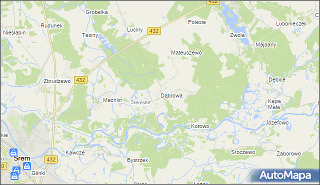 mapa Dąbrowa gmina Śrem, Dąbrowa gmina Śrem na mapie Targeo