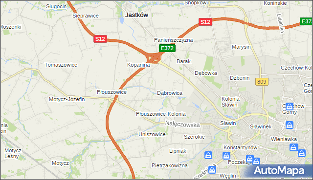 mapa Dąbrowica gmina Jastków, Dąbrowica gmina Jastków na mapie Targeo