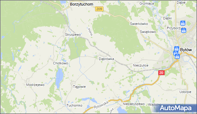 mapa Dąbrówka gmina Borzytuchom, Dąbrówka gmina Borzytuchom na mapie Targeo