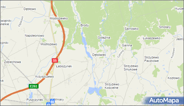 mapa Dębówiec gmina Gniezno, Dębówiec gmina Gniezno na mapie Targeo