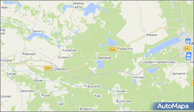 mapa Dębowiec gmina Lidzbark, Dębowiec gmina Lidzbark na mapie Targeo