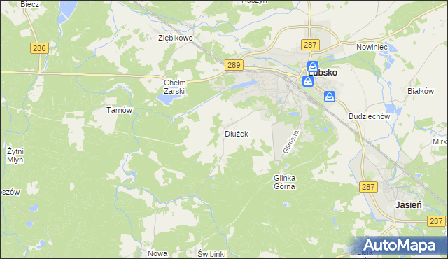 mapa Dłużek gmina Lubsko, Dłużek gmina Lubsko na mapie Targeo