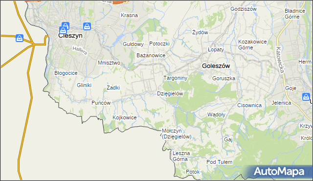 mapa Dzięgielów, Dzięgielów na mapie Targeo