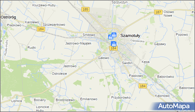 mapa Gałowo gmina Szamotuły, Gałowo gmina Szamotuły na mapie Targeo