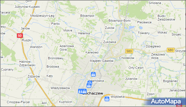 mapa Gawłów gmina Sochaczew, Gawłów gmina Sochaczew na mapie Targeo