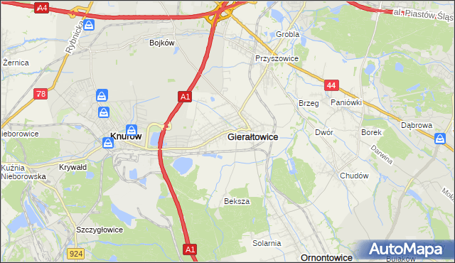 mapa Gierałtowice powiat gliwicki, Gierałtowice powiat gliwicki na mapie Targeo