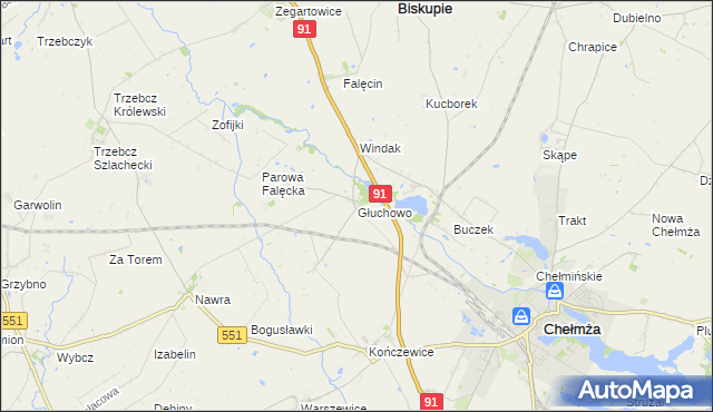 mapa Głuchowo gmina Chełmża, Głuchowo gmina Chełmża na mapie Targeo