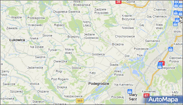 mapa Gostwica, Gostwica na mapie Targeo
