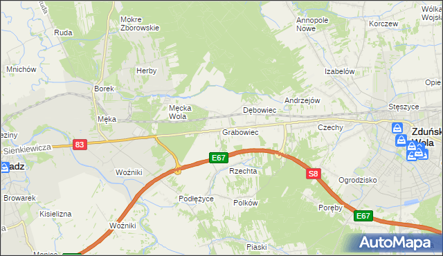 mapa Grabowiec gmina Sieradz, Grabowiec gmina Sieradz na mapie Targeo