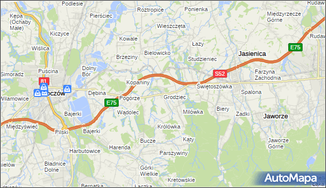 mapa Grodziec gmina Jasienica, Grodziec gmina Jasienica na mapie Targeo