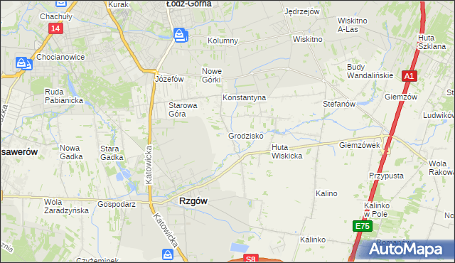 mapa Grodzisko gmina Rzgów, Grodzisko gmina Rzgów na mapie Targeo