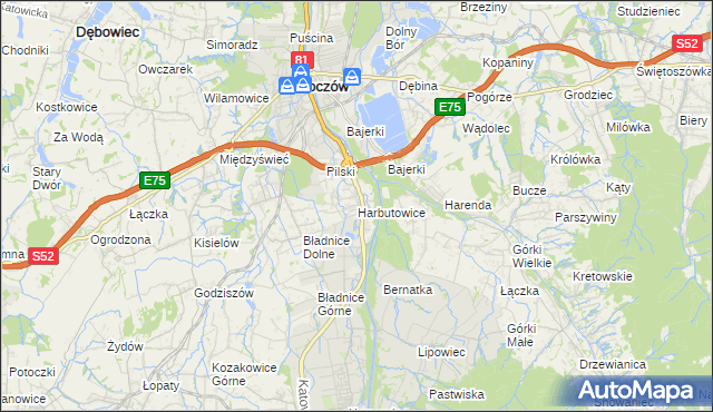 mapa Harbutowice gmina Skoczów, Harbutowice gmina Skoczów na mapie Targeo