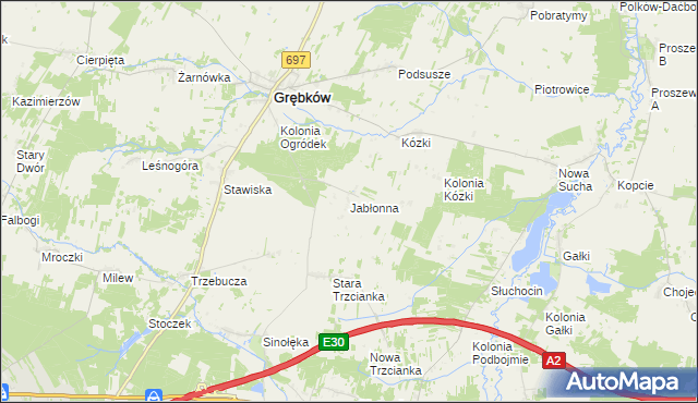 mapa Jabłonna gmina Grębków, Jabłonna gmina Grębków na mapie Targeo