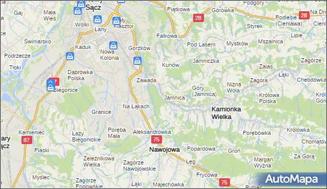 mapa Jamnica gmina Kamionka Wielka, Jamnica gmina Kamionka Wielka na mapie Targeo