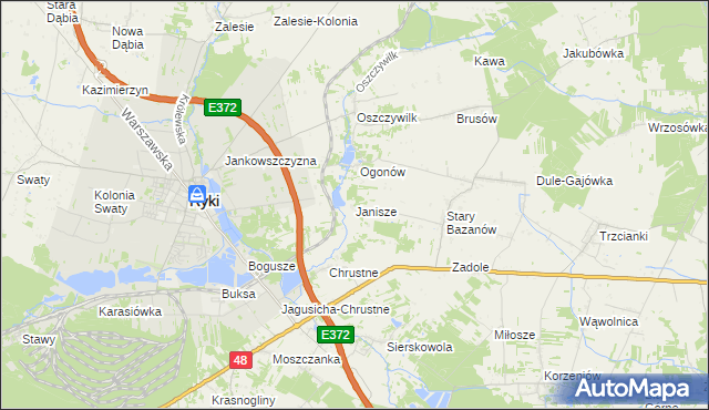 mapa Janisze gmina Ryki, Janisze gmina Ryki na mapie Targeo