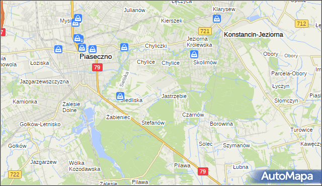 mapa Jastrzębie gmina Piaseczno, Jastrzębie gmina Piaseczno na mapie Targeo