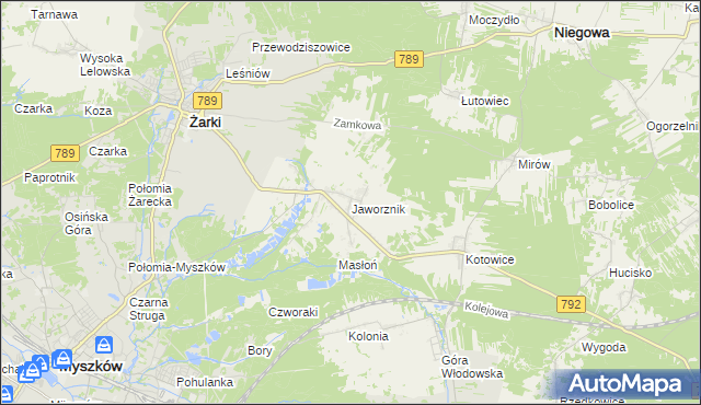 mapa Jaworznik gmina Żarki, Jaworznik gmina Żarki na mapie Targeo