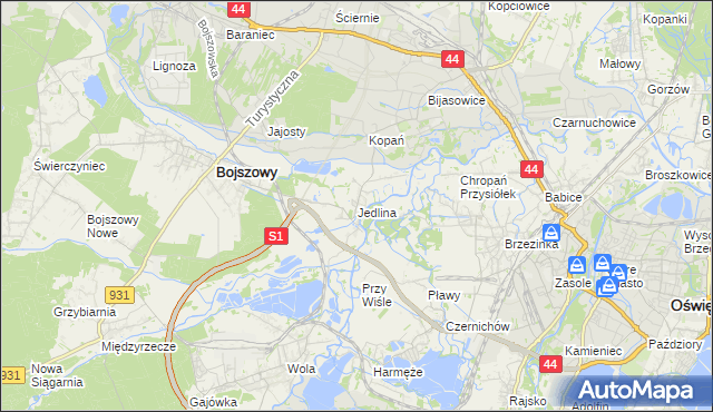 mapa Jedlina gmina Bojszowy, Jedlina gmina Bojszowy na mapie Targeo