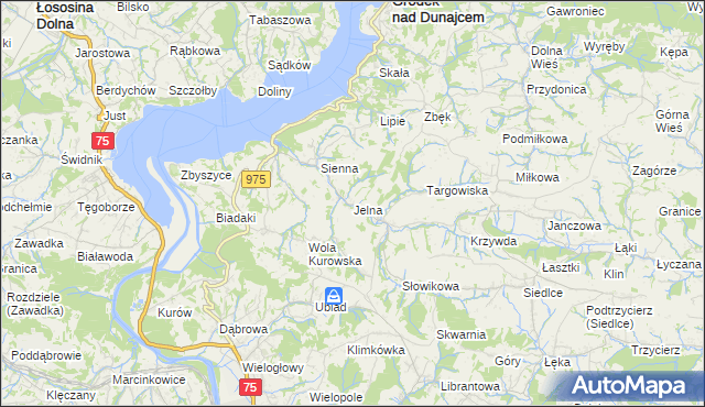 mapa Jelna gmina Gródek nad Dunajcem, Jelna gmina Gródek nad Dunajcem na mapie Targeo