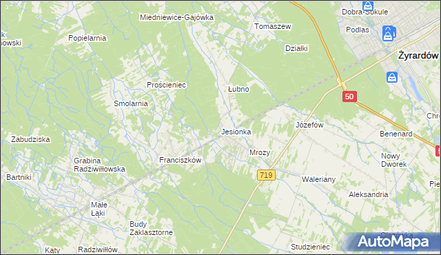 mapa Jesionka gmina Wiskitki, Jesionka gmina Wiskitki na mapie Targeo