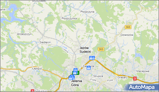 mapa Jeżów Sudecki, Jeżów Sudecki na mapie Targeo