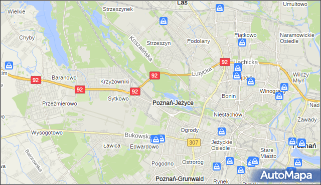 mapa Jeżyce gmina Poznań, Jeżyce gmina Poznań na mapie Targeo