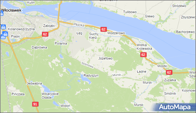 mapa Józefowo gmina Włocławek, Józefowo gmina Włocławek na mapie Targeo
