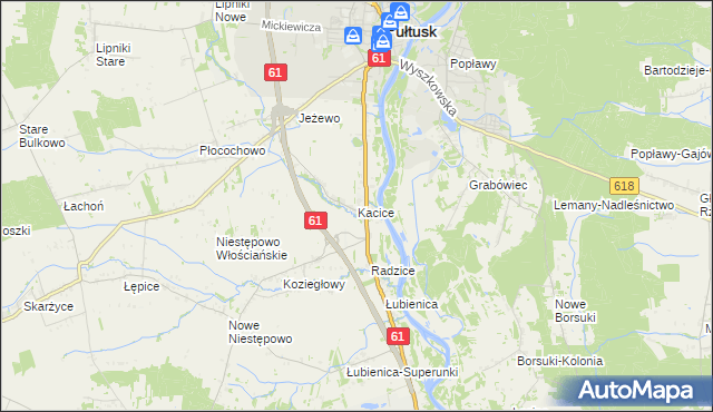 mapa Kacice gmina Pułtusk, Kacice gmina Pułtusk na mapie Targeo