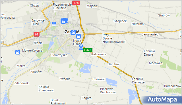 mapa Kalinowice gmina Zamość, Kalinowice gmina Zamość na mapie Targeo