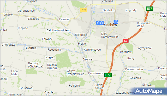 mapa Kamieńczyce gmina Miechów, Kamieńczyce gmina Miechów na mapie Targeo