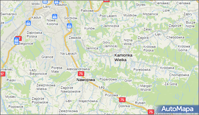 mapa Kamionka Mała gmina Kamionka Wielka, Kamionka Mała gmina Kamionka Wielka na mapie Targeo