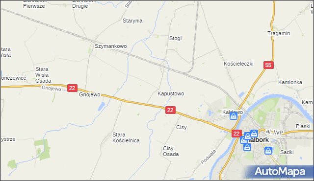 mapa Kapustowo gmina Malbork, Kapustowo gmina Malbork na mapie Targeo